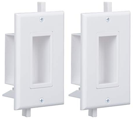 Cable Wall Plate 2 Pack - WI1010-2 Decorative Recessed With Easy Mount Wings Side Opening for Low Voltage