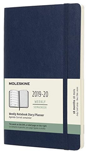 Moleskine Wochen Notizkalender, Taschenkalender, 18 Monate, 2019/2020, Large, A5, Soft Cover, Saphir