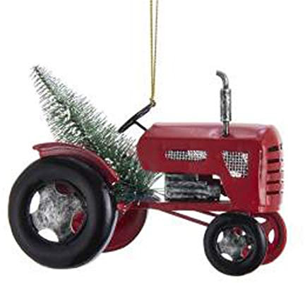 Kurt Adler Vintage Traktor Baumschmuck Rot 7,6 cm Metall Weihnachten