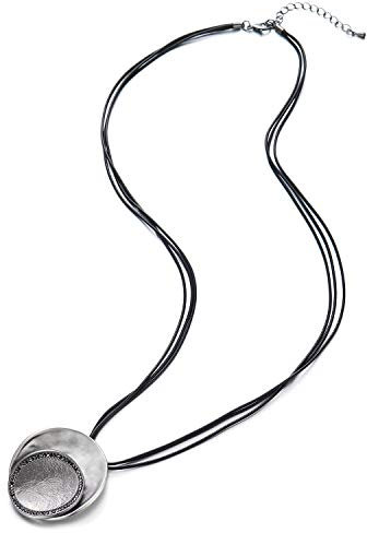 Retrò Statement Collana, Vintage Grigio Strass Ovale Fascino con Charms Pendente Grande Pendenti Lunga Cotone Corda