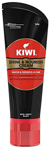 KIWI Shine & Nourish Crème nourrissante en tube pour chaussures, nourrit, protège et fait briller les chaussures en cuir, avec éponge applicatrice, 75 ml, Noir