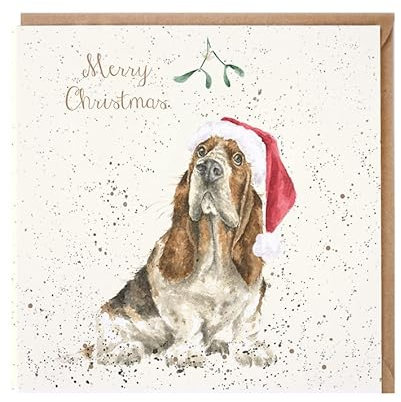 Wrendale Designs by Hannah Dale Weihnachtskarte, Mistelzweig, Goldfolie, einzeln