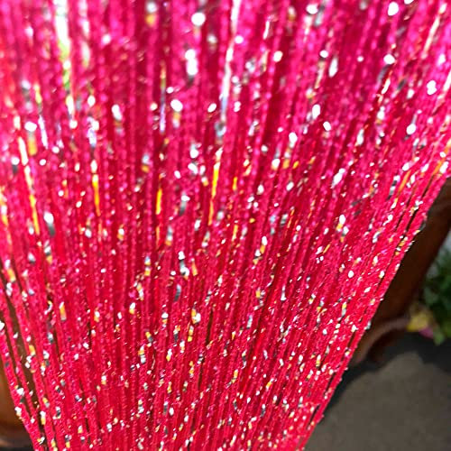 Vagasi 2 Stücke Türvorhang Hochzeit Fadengardine Fadenvorhang 100 x 200 cm Bead Fadenvorhang einfarbig Perle Glitzer schön für Schlafzimmer Restaurant Fotografie Hintergrund, Rot Rosa