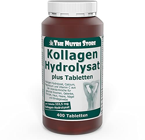 Kollagen Hydrolysat Tabletten plus 400 Stk. - 8004 mg je Tagesdosis - mit Vitamin C, Calcium und Magnesium - The Nutri Store - Made in Germany