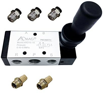 AOMAG Valvola pneumatica a leva pneumatica da 0,95 cm PT a 5 vie 2 posizioni ad aria compressa a comando manuale Push-pull 4H310-10