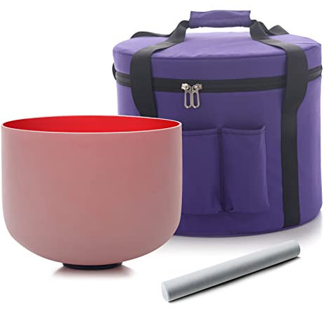 KVKA 8 Inch C Note Root Chakra Red Colored Crystal Singing Bowl With Carrying Case for Yoga Sound Bath Meditation Healing