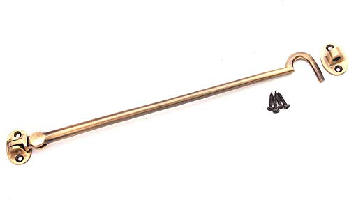 12 (300mm) Antique Heavy Duty Brass Cabin Hook & Eye Silent Catch/Latch/Holder/Back Gate/Shed/Patio Door
