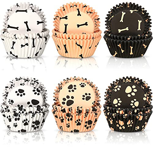 600 Piece Paw Bone Print Cupcake Liners Puppy Dog Theme Cupcake Holders Nonstick Baking Cups Paper Muffin Cakes for Birthday Wedding Animal Favor