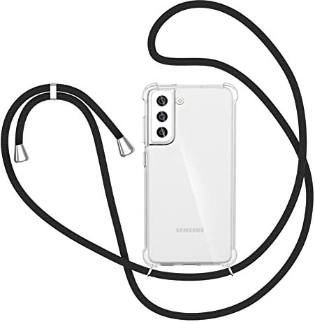 XTCASE Handykette für Samsung Galaxy S22 Hülle, Smartphone Necklace Handyhülle mit Band Transparent Schutzhülle Stossfest - Schnur mit Case zum Umhängen in Schwarz