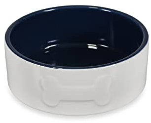 Petface Bone Ceramic Dog Food Bowl (Cream/Navy), 15cm