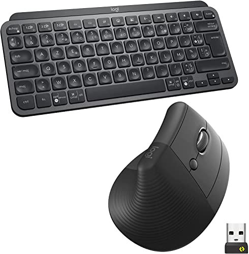 Logitech MX Keys Mini Clavier et Souris sans Fil Verticale Lift, Touches rétroéclairées, Bluetooth/récepteur USB Logi Bolt, Silencieux, Windows/macOS/iPadOS, Ordinateur Portable/PC, AZERTY FRA - Gris