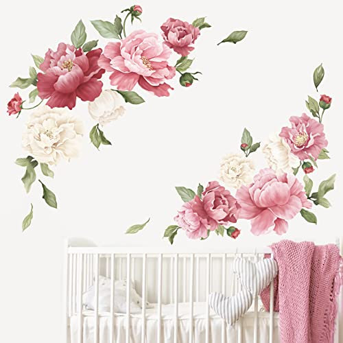 wondever Wandtattoo Pfingstrose Vintage Wandaufkleber Aquarell Blumen Wandsticker Wanddeko für Kinderzimmer Mädchen Schlafzimmer