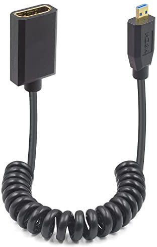 Duttek 8K 90 Degree Micro HDMI Entender Coiled Cable, 48Gbps Micro HDMI Male to HDMI Cable for Gopro Hero and Other Action Camera 1.2M (Micro HDMI Male to HDMI Female)