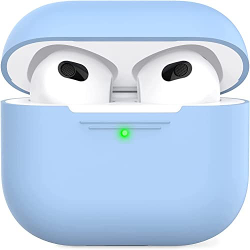 AHASTYLE AirPods 3 Hülle Silikon Schutzhülle und Haut Case für AirPods 3 [Front-LED Sichtbar] [Kabelloses Laden] Kompatibel mit 2021 AirPods 3 (Ohne Karabiner, Hellblau)