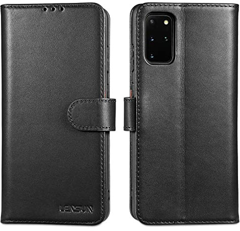 LENSUN Echtleder Hülle für Samsung Galaxy S20 Plus, Handyhülle [Echtes Leder] [Magnetverschluss] [RFID Schutz] Lederhülle Handytasche für Samsung S20 Plus 5G - Schwarz