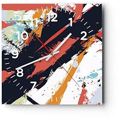 Modern Wanduhr Abstraktion Graffiti Modern 30x30cm Quadrat Klein Wand Uhr Glas Analog Zimmeruhren Küche Büro Wohnzimmer Glasuhr Wall Clock Dekoration Design Wanddekoration Küchenuhr C4AC30x30-4257