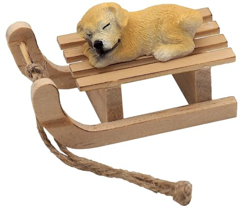 ZauberDeko Wichtel Zubehör Schlitten Hund liegend Weihnachten Miniatur Set 2-teilig