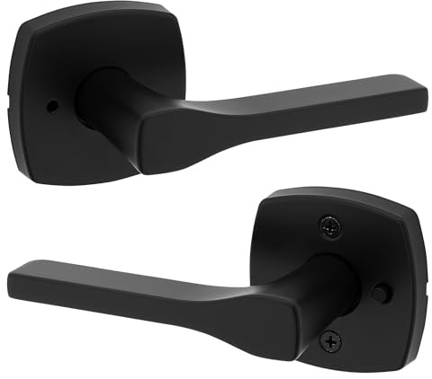 Kwikset Tripoli Lever Interior Privacy Door Handle with Lock, Door Lever For Bathroom and Bedroom, Matte Black Reversible Keyless Turn Lock, with Microban Protection