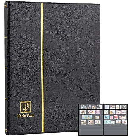 Briefmarkenalben 120 Hüllen – Einsteckbücher mit 40 x 197 mm Hüllen, 10 schwarze doppelseitige Seiten mit schwarzem, gepolstertem Kunstledereinband, Papiergeld-Briefmarken AS0106BK