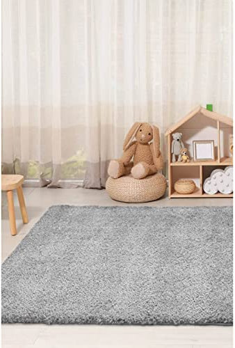 Modern Style Rugs Cosy Shaggy Plain Rectangular Rug, Grey High Pile Rugs for Living Room, Bedside, 200x290 cm (6ft 6inch x 9ft x 6inch)