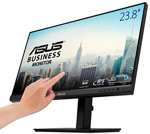 ASUS BE24ECSBT Monitor Touchscreen 24”, Full HD, Multi Touch a 10 Punti, IPS, USB-C, HDMI, DisplayPort in Serie, Altezza Regolabile, Stand Ergonomico, Tecnologia Eye Care e Anti-Sfarfallio, Nero
