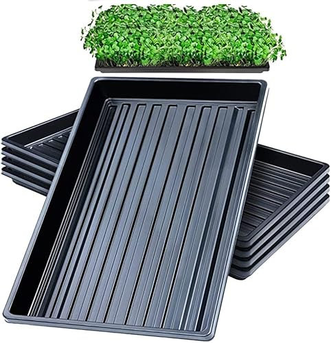 LANPEW 10 Stück Anzuchtschalen ohne Abflusslöcher 50x25cm Perfekte Gartensamen-Anzuchtschalen für Setzlinge Gärtnern im Innenbereich,Mikrogrün Weizengras Hydrokultur (Neues schwarzes 10-Pack)