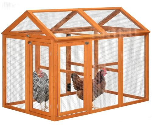 PawHut Large Chicken Run Pet Playpen Combinable Design Orange | Wooden Chicken Coop