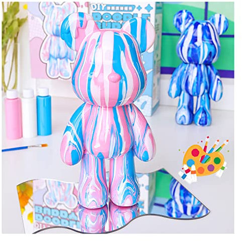 Coniuty, DIY Kreativ-Set mit unbemalter Fluid-Bärenfigur, mehrfarbiges Farbmisch-Design zur Wohnraumdekoration (Pink, Fluid Bear)