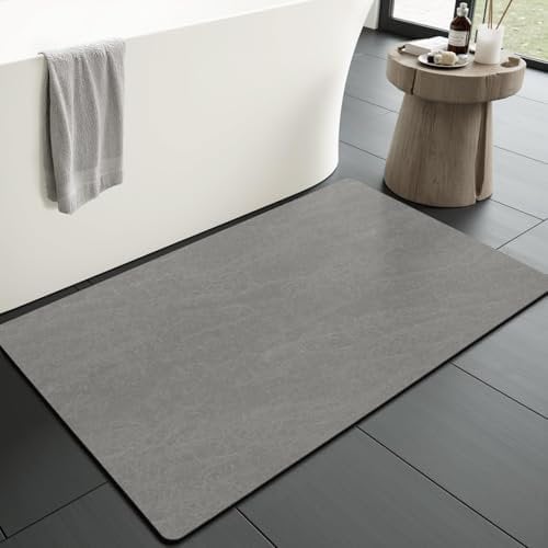 KAZOLEN rutschfeste Badematte Super Absorbierende Badezimmerteppich: dünn 43 x 70 cm Waschbar schnelltrocknende Badvorleger Duschvorleger für Dusche, Badewannen und Badezimmer, Toilette, grau