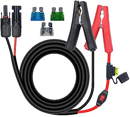 RIIEYOCA 14AWG Battery Alligator Crocodile Clip to Solar Connector Extension Cable,Solar Adapter to Alligator Clips Charging Cable with Switch and Fuse(1.5M)