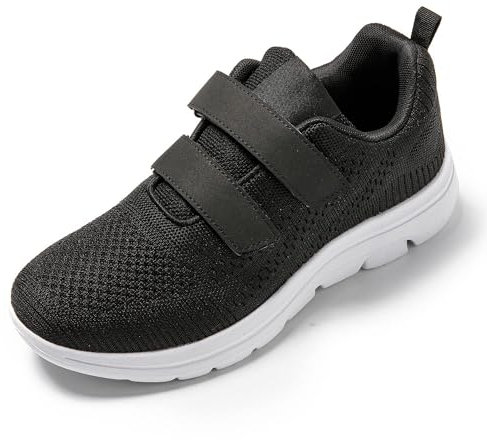 JOMIX Zapatillas Mujer Casual Malla Zapatillas Deportivas Mujer sin Cordones Zapatillas Running Mujer con Banda Ajustable Gimnasio Correr Tenis Carretera, Negro Blanco, 36 EU