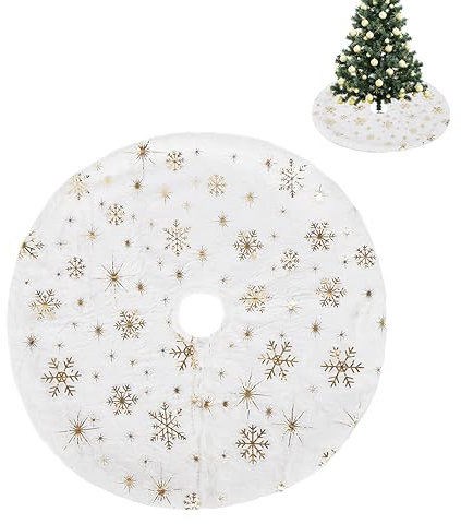 Gonna dell'albero di Natale Bianco Faux Fur Gonna dell'albero di Natale Star Xmas Tree Skirt Base Cover per Holiday Home Christmas Decorations 40cm/15.75in (oro)