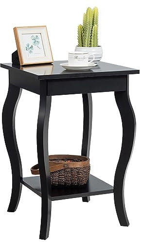 COSTWAY Nachttisch mit Ablage, 2 Ebene Beistelltisch aus Holz, Nachtkonsole, Sofatisch für Wohnzimmer, Schlafzimmer, 40 x 40 x 60 cm (Schwarz)