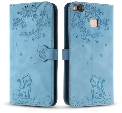 Vaitasy Handyhülle für Huawei P9 Lite, Premium PU Leder Cover mit Magnetic Closure Ständer Schutzhülle für P9 Lite - Blau Katze