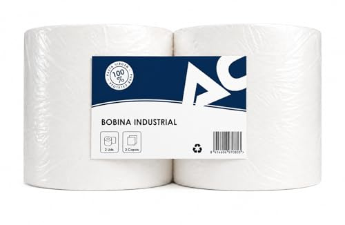 Bobina de Papel Industrial de Pasta de celulosa Blanco 100% | Pack de 2 unidades