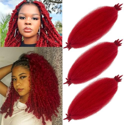 YUYUYINI Lot de 3 extensions de cheveux afro torsadés pré-séparés Kinky Marley Twist pour Distressed Faux Locs Extensions de cheveux synthétiques cubains (16 pouces, rouge)