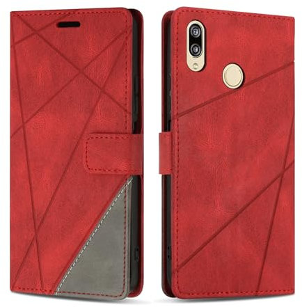 SONWO Coque pour Huawei P20 Lite, Protection Housse Etui en Cuir PU Portefeuille avec Emplacements Cartes et Fonction Support pour Huawei P20 Lite, Rouge