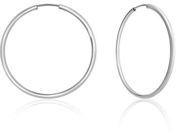 Mary & Jules Creolen aus 925 Sterling Silber, schlichte, feine Damen Ohrringe, Durchmesser 40 mm, Echtschmuck, Ohrstecker für Frauen und Mädchen