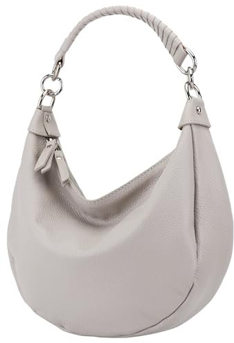 SH Leder Echtleder Damen Halbmondförmige Tasche stylisch bananentasche Umhängetasche Leder 30x22cm Mina G668 (Hellgrau)
