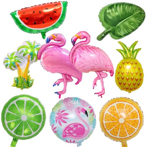 Tropische Luftballon Hawaii Party Deko, 9PCS Flamingo Ananas Kokosnussbaum Folienballon Aloha Luau Geburtstagsdeko, Tropische Party Ballons für Sommer Strand Pool Party Zubehör