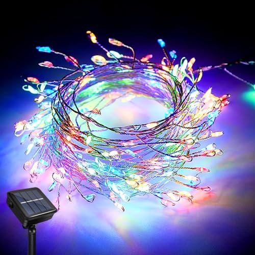 LED Solar Lichterkette Außen, 6M 200LEDs LED Girlande Feuerwerkskörper Lichterkette, 8 Modi Wasserdicht Kupferkabel Solar Mini Cluster Kette Feuerwerkskörper Lichterkette für Hof Garten Weg Rasen
