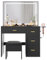 YITAHOME Dressing Table & stool set,Vanity Desk w/ 3-Color Lighting Modes LED Lights Mirror,Lights Brightness Adjustable,Vanity Table with 4 Drawers,Power Outlet,Black Makeup Desk for Bedroom