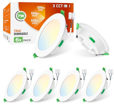 ALUSSO LED Einbaustrahler Ultra Flach 7W 580lm, Dimmbar LED Deckenspots 30mm Einbautiefe, Warmweiß 3000K Neutralweiß 4000K Kaltweiß 6500K LED Einbauleuchten IP44 für Wohnzimmer, 6er Set