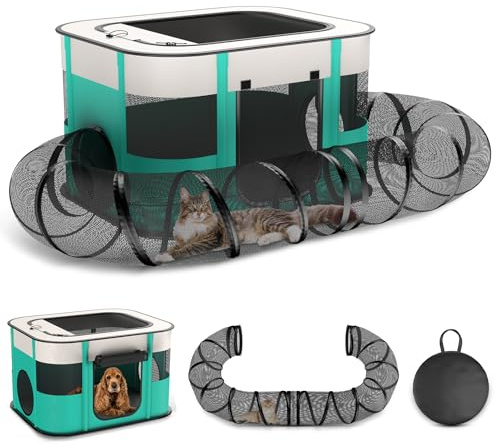 Upgrade Outdoor Katzengehege, Outdoor Katzenlaufstall Geschlossen, Tragbares Catio Katzenzelt mit Tunnel für Indoor-Katzen, Kleintiere und Welpen