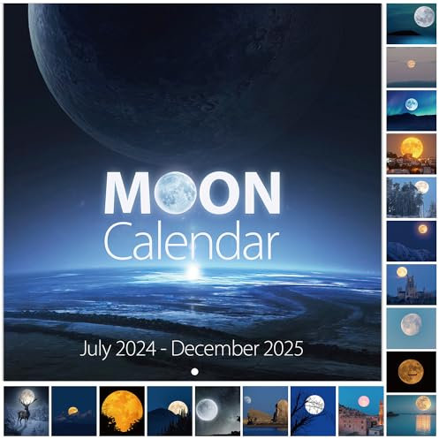 Wandkalender 2025, Mondkalender Juli 2024–2025, 18-Monatskalender, Mondphasenkalender, 30,5 x 61 cm (offen), Mondkalender mit Mondverfolgung, große Blöcke, dickes und stabiles Papier zum Organisieren