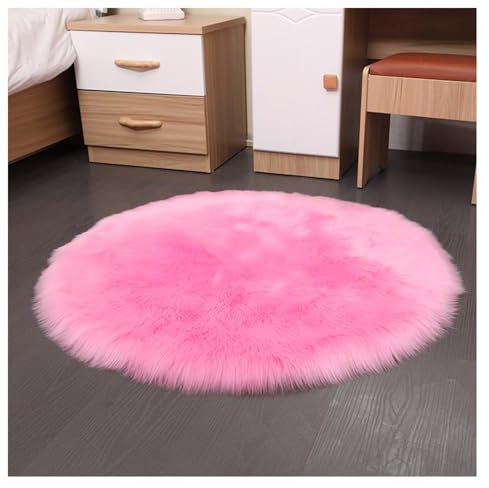 SMTCM Faux Lammfell Schaffell Runder Teppich 30 * 30cm Rosa Flauschig Kunstfell Teppich Longhair Fell Weiche Nachahmung Wolle Bettvorleger Sofa Matte Rutschfester Waschbarer Plüsch Fußmatte Heim Deko