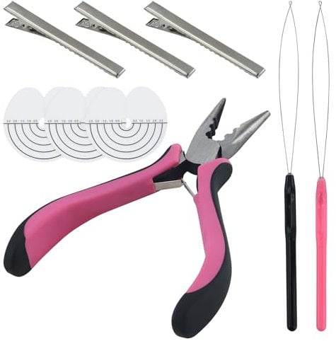 Hair Extension Pliers for Removal Professional Hair Extensions Kit Tools with Loop Threader for Micro Rings Nano Beads 3 Holes Plier