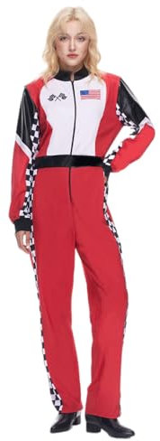 EraSpooky Damen Roxy Rennfahrer Kostüm für Erwachsene Halloween Rennfahrer Rollenspiel Kostüm Outfits M