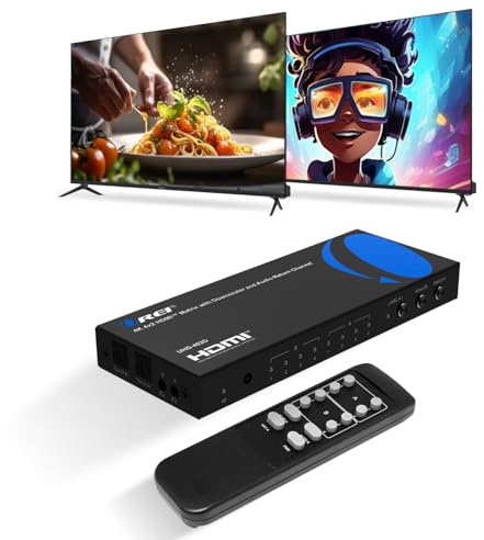 OREI 4x2 HDMI Matrix Switch – 4K@60Hz Audio Extraction, EDID, IR, HDCP 2.2 | 18Gbps Bandwidth, HDR, 12-bit Deep Color, Dolby TrueHD, DTS-HD Master Audio, Optical & 3.5mm Audio Outputs