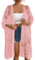 Bsubseach Cover Ups for Swimwear Women Open Front Lace Kimono Cardigan Swimsuit Coverup Sheer Beach Dress Pink